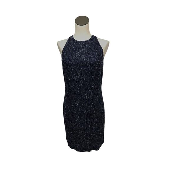 NWT Linda Allard Ellen Tracy Silk Embellished‎ Navy Blue Beaded Dress Womens 6 - Picture 1 of 14